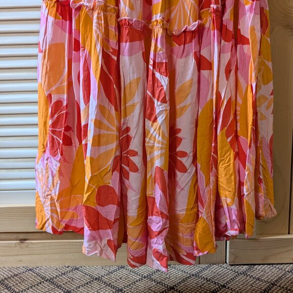 Abel The Label Floral Maxi Dress Womens Medium Smocked Tiered Sleeveless Orange - Picture 6 of 10